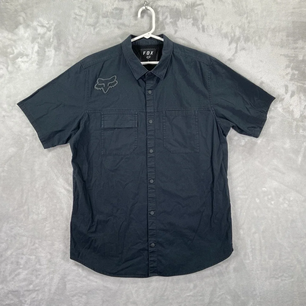 Fox Head Racing Shirt Mens Large Snap Buttons Short Sleeve Utility Pockets Biker